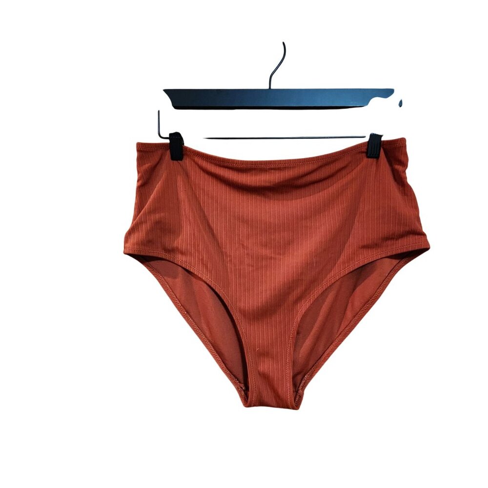 Old Navy Womens High-Waisted Ribbed Bikini Bottoms Rust Orange Size L